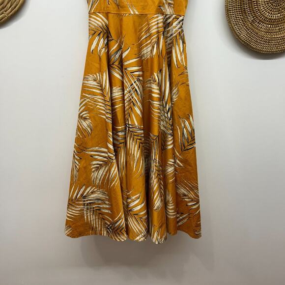 White House Black Market Yellow Tropical Fit & Flare Palm Print Midi Dress 2 - Picture 4 of 7